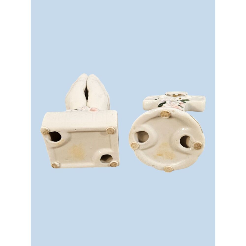 Vintage  Porcelain Praying Hands and Cross -- ITEM #3078